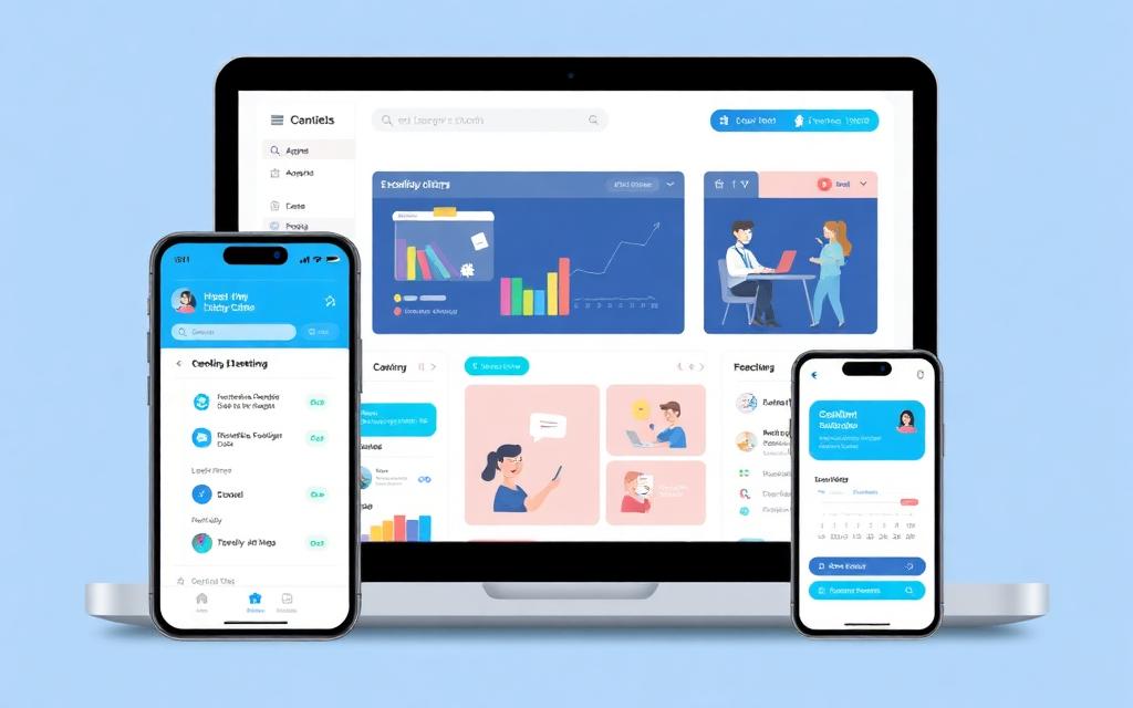 Dashboard aplikasi pendidikan di laptop dan smartphone