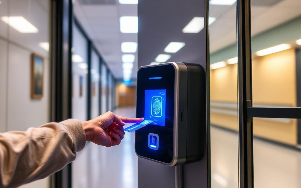 Mesin absensi RFID NFC di pintu sekolah